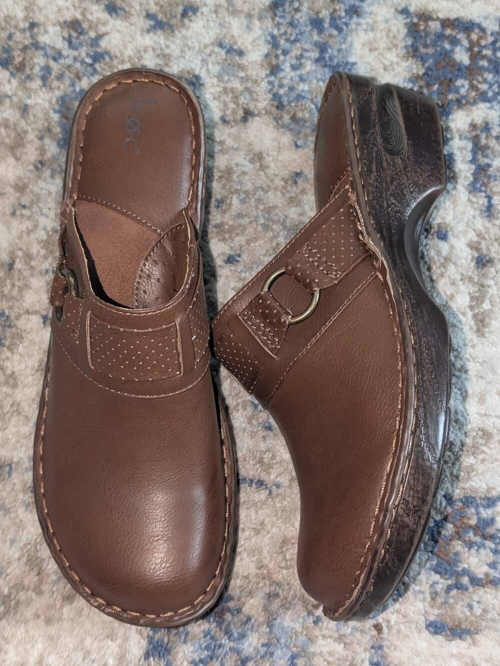 B.O.C. Brown Faux Leather Clogs